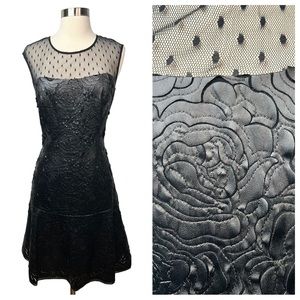 Muse Black Sleeveless Illusion Neckline Laser Cut Faux Leather Dress NWT 10
